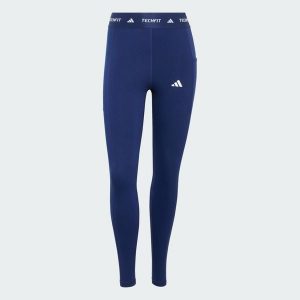 Legginsy Techfit Stash Pocket Full-Length. Niebieskie legginsy ADIDAS, bez wzorów, z materiału. Za 199,00 zł.