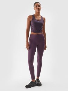 4F Legginsy treningowe ze średnim stanem damskie - fioletowe L. Fioletowe legginsy 4f, bez wzorów, z dzianiny. Za 119,99 zł.