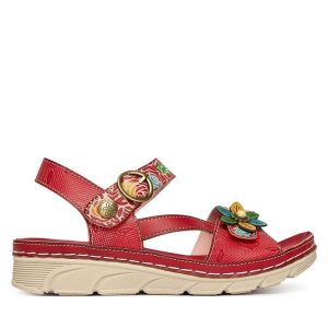 Sandały Laura Vita. Czerwone sandały LAURA VITA, bez wzorów, bez obcasa, na płaskiej podeszwie, bez zapięcia. Za 389,99 zł.