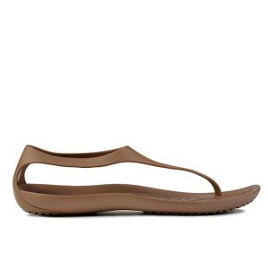 Sandały japonki damskie sportowe Crocs Sexi Flip Wmns. Brązowe klapki Crocs, bez wzorów, z materiału, bez obcasa. Za 189,00 zł.