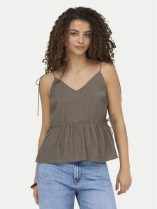 ONLY Top Nele 15370325 Beżowy ciemny Regular Fit. Brązowe topy ONLY, m, bez wzorów, z wiskozy, bez kołnierzyka, bez ramiączek. Za 149,99 zł.