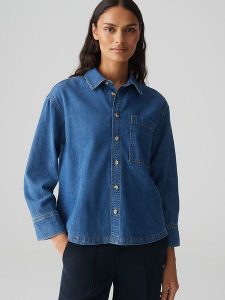 OPUS Koszula dżinsowa w kolorze niebieskim rozmiar: 38. Niebieskie koszule Opus, bez wzorów, bez kołnierzyka, bez ramiączek. Za 207,39 zł.