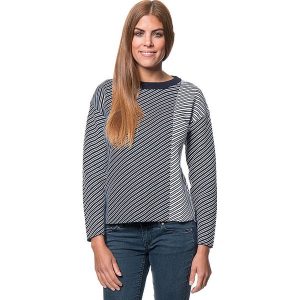 Sweter w kolorze granatowo-białym. Niebieskie swetry oversize marki Benetton, w paski. W wyprzedaży za 150,95 zł.