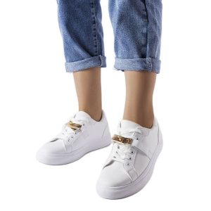 Biało złote sneakersy 2JO-YD41633-01 Gold białe. Białe trampki bez wzorów, z materiału, bez zapięcia. Za 88,66 zł.