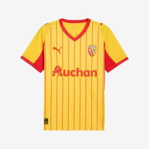 Koszulka piłkarska Puma RC Lens 24/25 domowa. Żółte bluzki Puma, s, bez wzorów, ze lnu, sportowe, bez kołnierzyka, bez ramiączek. Za 339,99 zł.