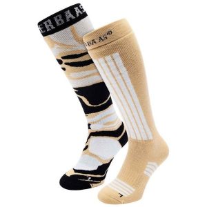 Skarpety narciarskie - Damskie - 2 pary - Warm Sand. Brązowe skarpetki POEDERBAAS, bez wzorów, z elastanu. Za 177,72 zł.