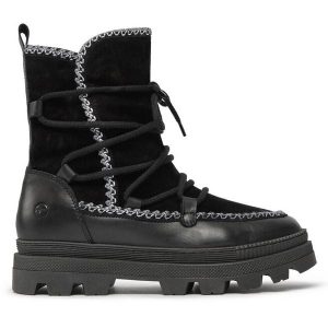 Śniegowce Tamaris. Czarne buty zimowe Tamaris, bez obcasa, bez zapięcia. Za 619,99 zł.