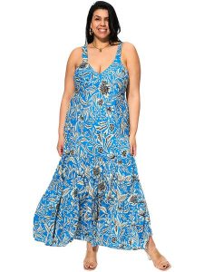 Aller Simplement Sukienka w kolorze niebiesko-białym rozmiar: 50/52. Niebieskie sukienki Aller Simplement, bez wzorów, z bawełny, bez kołnierzyka, bez ramiączek, maxi. Za 176,50 zł.