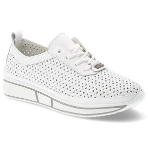 Sneakersy damskie Vinceza, e skóry naturalnej licowej ażurowa cholewka sznurowanie lekka platforma casual, białe, 95387. Białe czółenka VINCEZA, w ażurowe wzory, z materiału, bez obcasa, na koturnie, bez zapięcia. Za 170,90 zł.