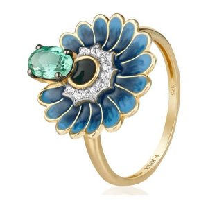 Unikalny Pierścionek Złoty - złoto żółte 375, Szmaragd,biały topaz. Pierścionki marki W.KRUK. Za 1 290,00 zł.