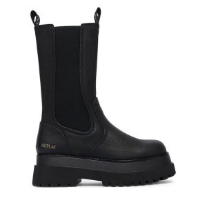 Trapery REPLAY. Czarne buty zimowe Replay, bez obcasa, bez zapięcia. Za 714,99 zł.