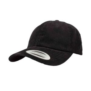 Sztruksowa Czapka Z Daszkiem O Niskim Profilu. Czarne czapki FLEXFIT, bez wzorów, ze sztruksu. Za 85,99 zł.