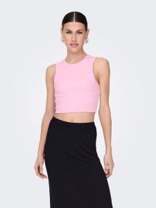 ONLY Top "Vilma" w kolorze jasnoróżowym rozmiar: XL. Różowe topy ONLY, xl, bez wzorów, prążkowane, bez kołnierzyka, bez ramiączek. Za 24,12 zł.