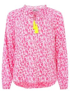 Zwillingsherz Bluzka "Colorful Leopard" w kolorze różowo-białym rozmiar: L/XL. Białe bluzki Zwillingsherz, l, z aplikacjami, z wiskozy, bez kołnierzyka, bez ramiączek. Za 105,14 zł.