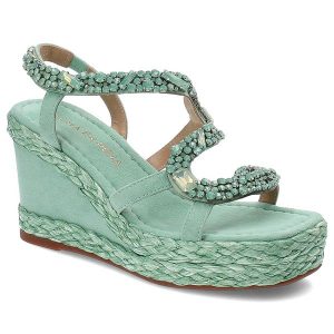 Zielone Sandały Alma En Pena Eleganckie Obuwie Damskie. Zielone sandały Alma en Pena, bez wzorów, bez obcasa, na koturnie, bez zapięcia. Za 579,00 zł.