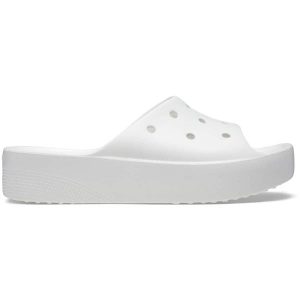 Klapki plażowe damskie Crocs Classic Platform Slide. Białe klapki Crocs, bez wzorów, bez obcasa. Za 146,99 zł.