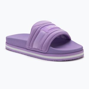 Klapki damskie FILA Morro Bay Zeppa Lounge. Fioletowe klapki Fila, bez wzorów, z materiału, bez obcasa. Za 119,99 zł.