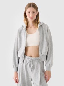 4F Bluza dresowa rozpinana z kapturem damska - szara M. Szare bluzy 4f, m, bez wzorów, z bawełny, z kapturem. W wyprzedaży za 79,99 zł.