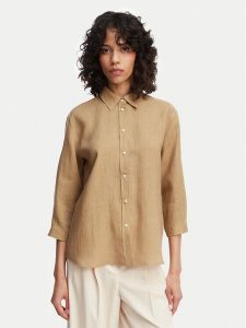 Marella Koszula Girello 2615111122 Beżowy Regular Fit. Brązowe koszule Marella, bez wzorów, ze lnu, bez kołnierzyka, bez ramiączek. Za 499,99 zł.