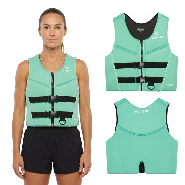 Kamizelka asekuracyjna AQUASTIC Omni 50N neoprenowa. Zielone kamizelki AQUASTIC, l, bez wzorów, z neoprenu, bez kołnierzyka, bez ramiączek, bez kaptura. Za 199,99 zł.