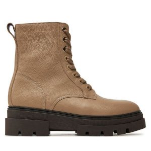 Botki Tommy Hilfiger. Brązowe botki TOMMY HILFIGER, bez wzorów, bez obcasa, na płaskiej podeszwie, bez zapięcia. Za 469,99 zł.