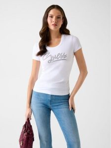Guess T-Shirt 180524 Biały Classic Fit. Białe t-shirty Guess, xl, z aplikacjami, bez kołnierzyka, bez ramiączek. Za 179,99 zł.