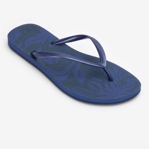 Second Life - Japonki damskie Olaian 500 Flowy - Stan Doskonały. Niebieskie klapki DECATHLON, bez wzorów, z materiału, bez obcasa. Za 31,50 zł.