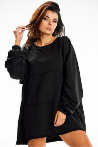 Bluza damska oversize długa z kieszenią kangurka czarna. Czarne bluzy Infinite You, l, bez wzorów, z bawełny, bez kaptura. Za 269,00 zł.