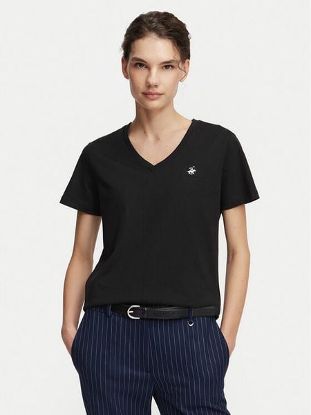 Beverly Hills Polo Club T-Shirt P-SS26W-TS516518 Czarny Regular Fit. Czarne t-shirty Beverly Hills Polo Club, xs, bez wzorów, z bawełny, bez kołnierzyka, bez ramiączek. Za 139,99 zł.