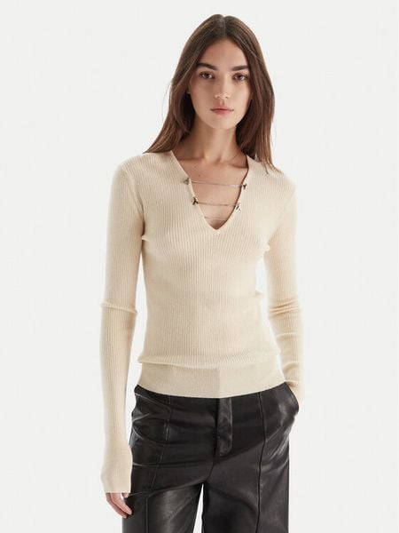 Patrizia Pepe Sweter 2K0331/K7S0-ecW405 Écru Regular Fit. Swetry klasyczne Patrizia Pepe, s, z wiskozy, bez kołnierzyka. Za 569,99 zł.