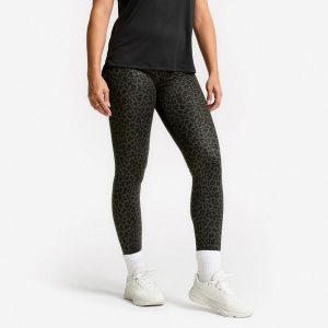 Legginsy fitness damskie Domyos w szarą panterkę. Szare legginsy DOMYOS, bez wzorów, z materiału, z podwyższonym stanem. Za 69,99 zł.