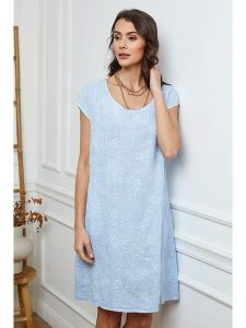 Fleur de Lin Lniana sukienka w kolorze błękitnym rozmiar: S. Niebieskie sukienki Fleur de Lin, na co dzień, s, bez wzorów, ze lnu, bez kołnierzyka, bez ramiączek, mini, proste. Za 145,26 zł.