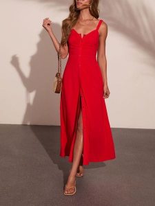 Milan Kiss Sukienka w kolorze czerwonym rozmiar: M. Czerwone sukienki Milan Kiss, m, bez wzorów, bez kołnierzyka, bez ramiączek, maxi. Za 274,95 zł.
