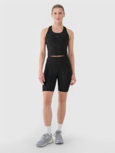 4F Legginsy kolarki treningowe damskie - czarne M. Czarne legginsy 4f, bez wzorów, z dzianiny, z podwyższonym stanem, krótkie. W wyprzedaży za 99,99 zł.