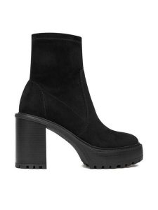 Nine West Botki CEO-MAJ-01 Czarny. Czarne botki Nine West, bez wzorów, z materiału, bez obcasa, na słupku, bez zapięcia. Za 299,99 zł.