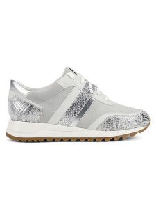 Geox Skórzane sneakersy "Dtabelya" w kolorze srebrno-szarym rozmiar: 38. Szare trampki Geox, bez wzorów, z nubiku, bez zapięcia. Za 152,98 zł.