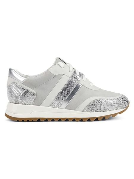 Geox Skórzane sneakersy "Dtabelya" w kolorze srebrno-szarym rozmiar: 38. Szare trampki Geox, bez wzorów, z nubiku, bez zapięcia. Za 152,98 zł.