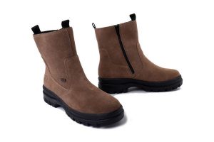 RIEKER TEX X8250-64 beige, botki damskie. Brązowe botki Rieker, na zimę, bez wzorów, bez obcasa, bez zapięcia. Za 499,90 zł.