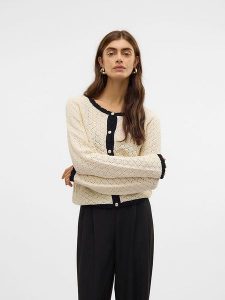 Vero Moda Kardigan w kolorze beżowo-czarnym rozmiar: M. Brązowe kardigany Vero Moda, ze splotem. Za 127,35 zł.