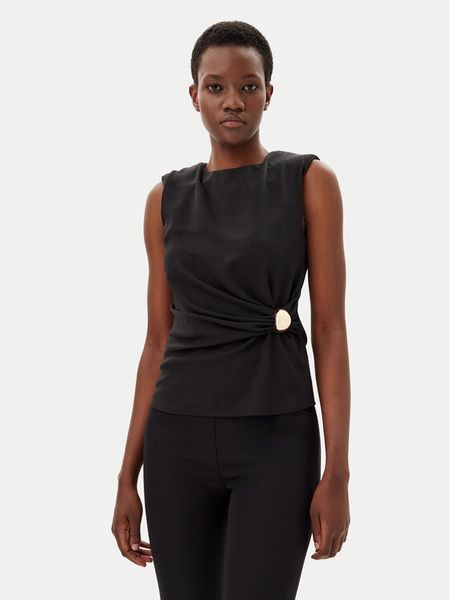 Kontatto Bluzka YM1004C Czarny Regular Fit. Czarne bluzki Kontatto, bez wzorów, z syntetyku, bez kołnierzyka, bez ramiączek. Za 199,99 zł.