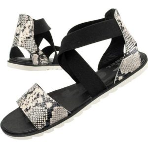 Sandały Sorel Ella Ii Sandal NL4043-010 czarne. Czarne sandały bez wzorów, z gumy, bez obcasa, bez zapięcia. Za 212,19 zł.
