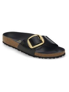 Birkenstock Skórzane klapki "Madrid" w kolorze czarnym rozmiar: 40. Czarne klapki Birkenstock, bez wzorów, z otwartym noskiem, bez obcasa. Za 482,03 zł.