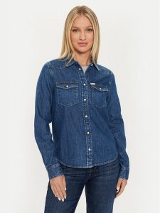 Guess Jeans Koszula jeansowa W4YH35 D5EI3 Granatowy Classic Fit. Niebieskie koszule Guess Jeans, s, z aplikacjami, z bawełny, bez kołnierzyka, bez ramiączek. Za 209,99 zł.