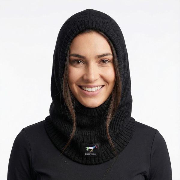 Balaclava Komin jeździecki GALOP WEAR 100% wełna merino. Czarne szaliki GALOP WEAR, na zimę, bez wzorów, z materiału. Za 299,00 zł.