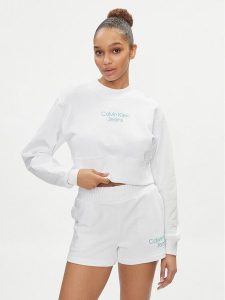 Calvin Klein Jeans Bluza Stacked Institutional J20J221466 Biały Regular Fit. Białe bluzy Calvin Klein Jeans, l, bez wzorów, z bawełny, bez kaptura. Za 179,99 zł.