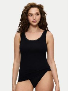 Triumph Top Feel Of Cotton 10224975 Czarny Slim Fit. Czarne topy Triumph, bez wzorów, z bawełny, bez kołnierzyka, bez ramiączek. Za 69,99 zł.