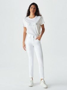 LTB Dżinsy "Molly" - Skinny fit - w kolorze białym rozmiar: W33/L34. Białe jeansy LTB, z aplikacjami, ze skóry, z podwyższonym stanem. Za 114,95 zł.