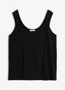 Tank top z czystej bawełny organicznej. Niebieskie topy bonprix, bez wzorów, z bawełny, bez kołnierzyka, bez ramiączek. Za 39,99 zł.