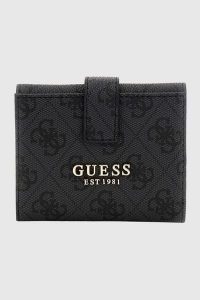 GUESS Czarny mały portfel damski Laurel. Czarne portfele Guess, z aplikacjami, ze skóry ekologicznej. W wyprzedaży za 200,99 zł.