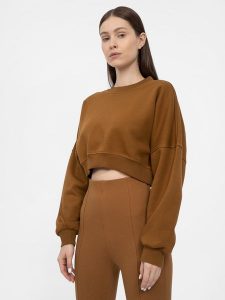 4F Bluza crop top nierozpinana bez kaptura damska M. Brązowe bluzy 4f, m, bez wzorów, z dzianiny, bez kaptura. Za 149,99 zł.